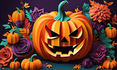 halloween, pumpkin horror  halloween colorful paper statue