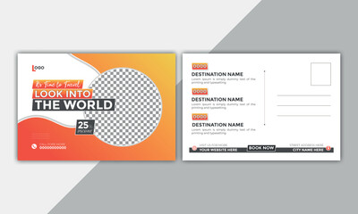 Vector exclusive travel postcard or trendy abstract advertising tourism eddm print template design