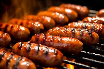 Delicious grilled sausages. - obrazy, fototapety, plakaty