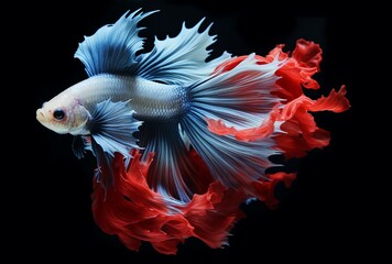 beautiful red and blue betta fish, in an aquarium on a black background. AI Generated Images - obrazy, fototapety, plakaty