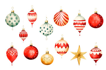 Colorful balloons, Christmas and New Year's theme in watercolor style isolate on white