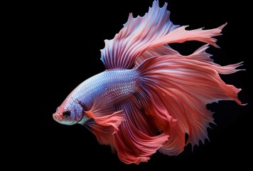 Beautiful pink betta fish, in an aquarium on a black background. AI Generated Images