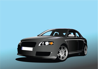 Fototapeta na wymiar Black car-sedan on the road. Vector 3d illustration