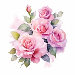 Pink Roses Flowers Watercolor Background