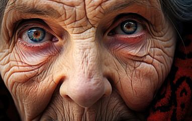 Close-up detailed photo of a very old woman's face