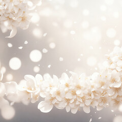 White flowers against white lights illustration background  with copy space