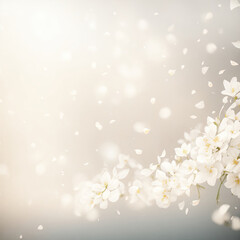 Wedding petals and white blossoms background with copy space