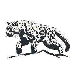 Snow leopard body silhouette logo, vector graphics, flat minimalism, sketch of a snow leopard jumping on a white background - obrazy, fototapety, plakaty