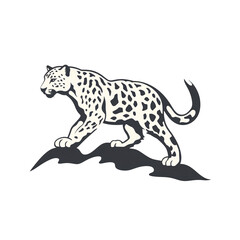 Snow leopard body silhouette logo, vector graphics, flat minimalism, sketch of a snow leopard jumping on a white background