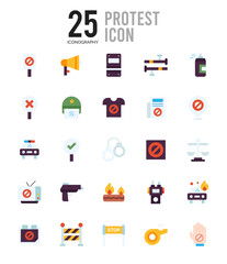25 Protest Flat icon pack. vector illustration.