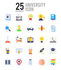 25 University Flat icon pack. vector illustration.