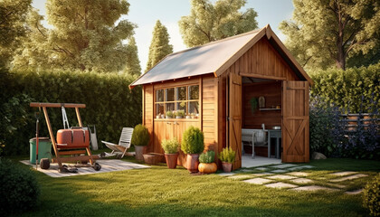 wooden shed in the garden