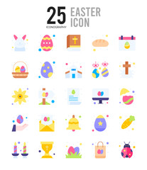 25 Easter Flat icon pack. vector illustration.