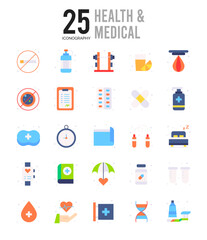 25 Health and Medical Flat icon pack. vector illustration.