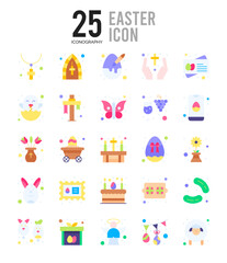 Obraz premium 25 Easter Flat icon pack. vector illustration.