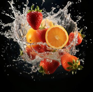 Drop of strawberry and orange wuth splash of water © Adi