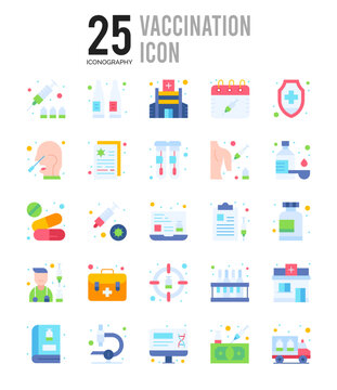 25 Vaccination Flat icon pack. vector illustration.