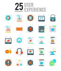 25 User Experience Flat icon pack. vector illustration.