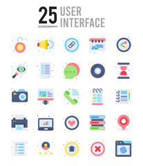 25 User Interface Flat icon pack. vector illustration.