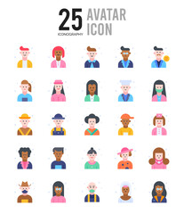 25 Avatar Flat icon pack. vector illustration.