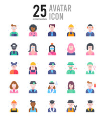 25 Avatar Flat icon pack. vector illustration.