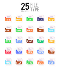 25 File Type Flat icon pack. vector illustration.