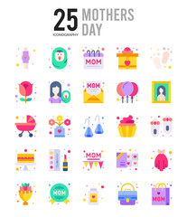 25 Mothers day Flat icon pack. vector illustration.