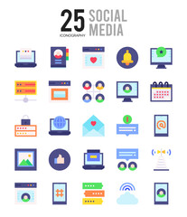 25 Social Media Flat icon pack. vector illustration.