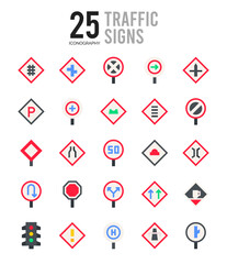 25 Traffic Signs Flat icon pack. vector illustration. - obrazy, fototapety, plakaty