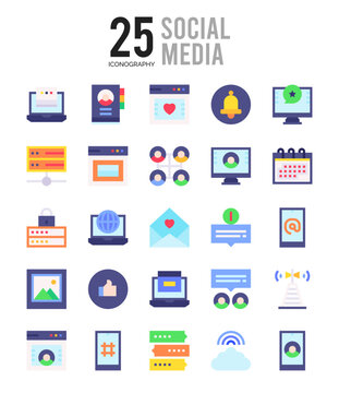 25 Social Media Flat icon pack. vector illustration.