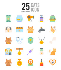 25 Cats Flat icon pack. vector illustration.
