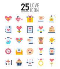 25 Love Flat icon pack. vector illustration.
