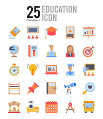 25 Education Flat icon pack. vector illustration.