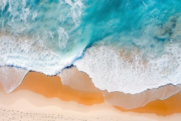 Beautiful beach with white sand and turquoise sea. Tropical paradise view from above. Generative AI