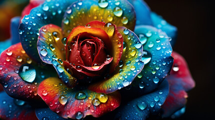 A colorful flower with drops of paint on its petals