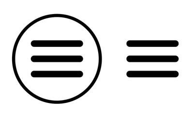 Thick hamburger menu bar line art vector icon for apps and websites