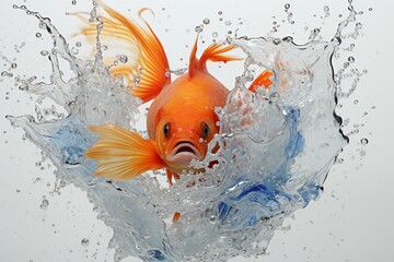 Aquatic animal splashing in water on a white backdrop. Generative AI