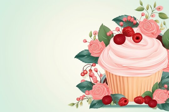 festive cupcake banner with floral design and space for text. Generative AI