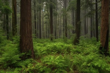 Enchanting tall evergreen amidst woodland. Generative AI