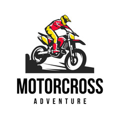 Motorcross logo design vector template. Mountain adventure motorcross silhouette illustration.