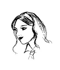 Stylized portrait of a girl painted in black on a white background