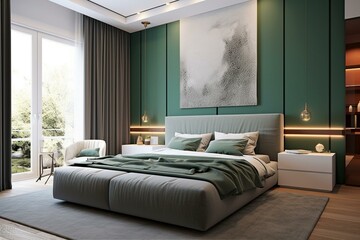 Stylish and sophisticated bedroom with contemporary and refined elements. Generative AI