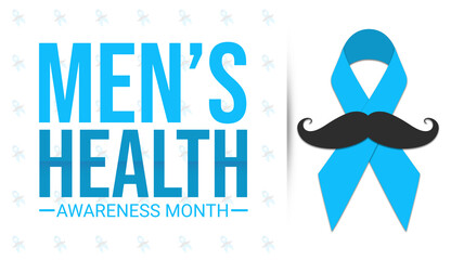 Men's health awareness month, Movember. Moustaches and blue ribbon on white background with typography