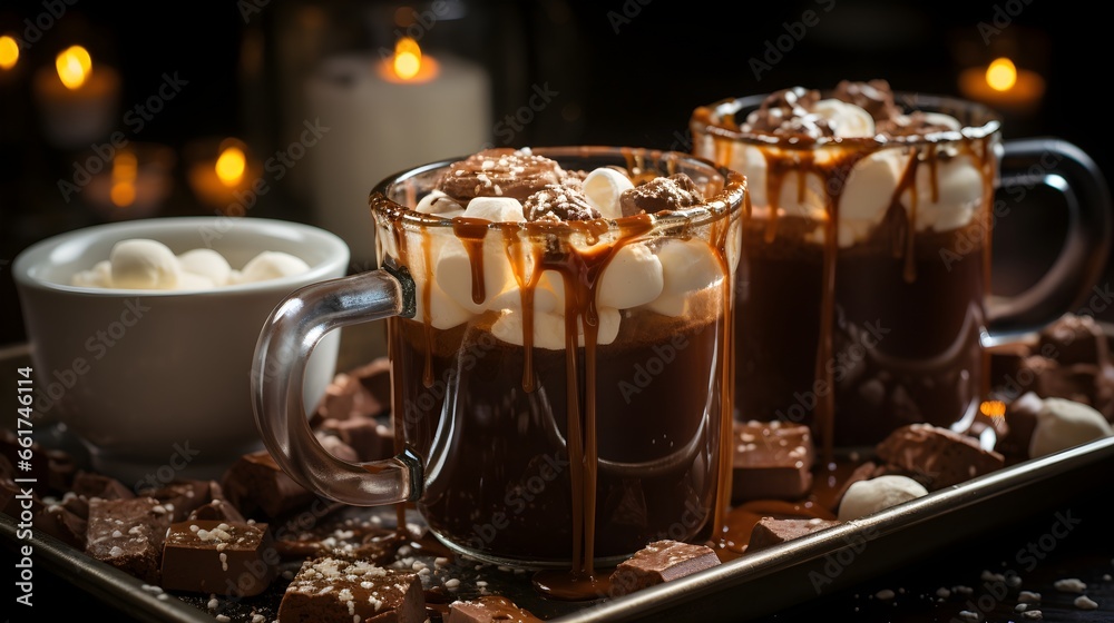 Wall mural hot chocolate in mugs with marshmallows