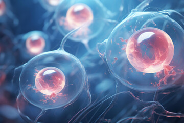 3D rendering of cell or embryonic stem cell microscope background - obrazy, fototapety, plakaty