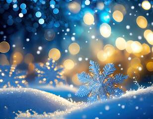 Fototapeta na wymiar Winter's Enchantment Snowflakes & Radiant Bokeh