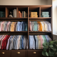 a cabinet full of shirts
