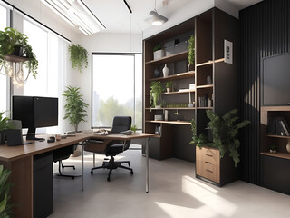 3d view of personal desk with vegetation