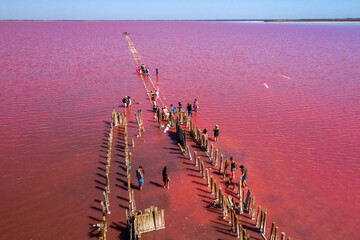 Red salk lake on the Crimean peninsula .	