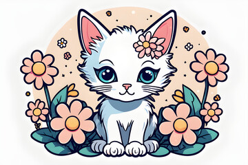 Obraz premium kitten with flower. Generative AI